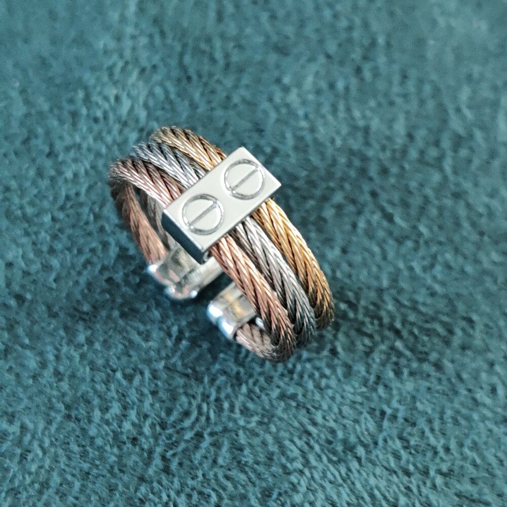 Stainless Steel Cable Celtic Ring Tri-Color Gold/Silver/Rose